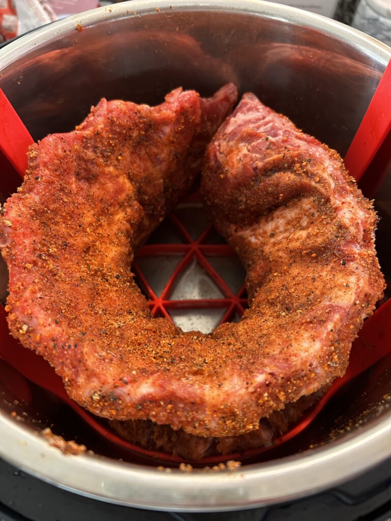 ribs rolled to fit in the instant pot