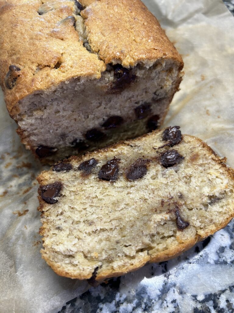 slice of homemade chocolate chip banana bread
