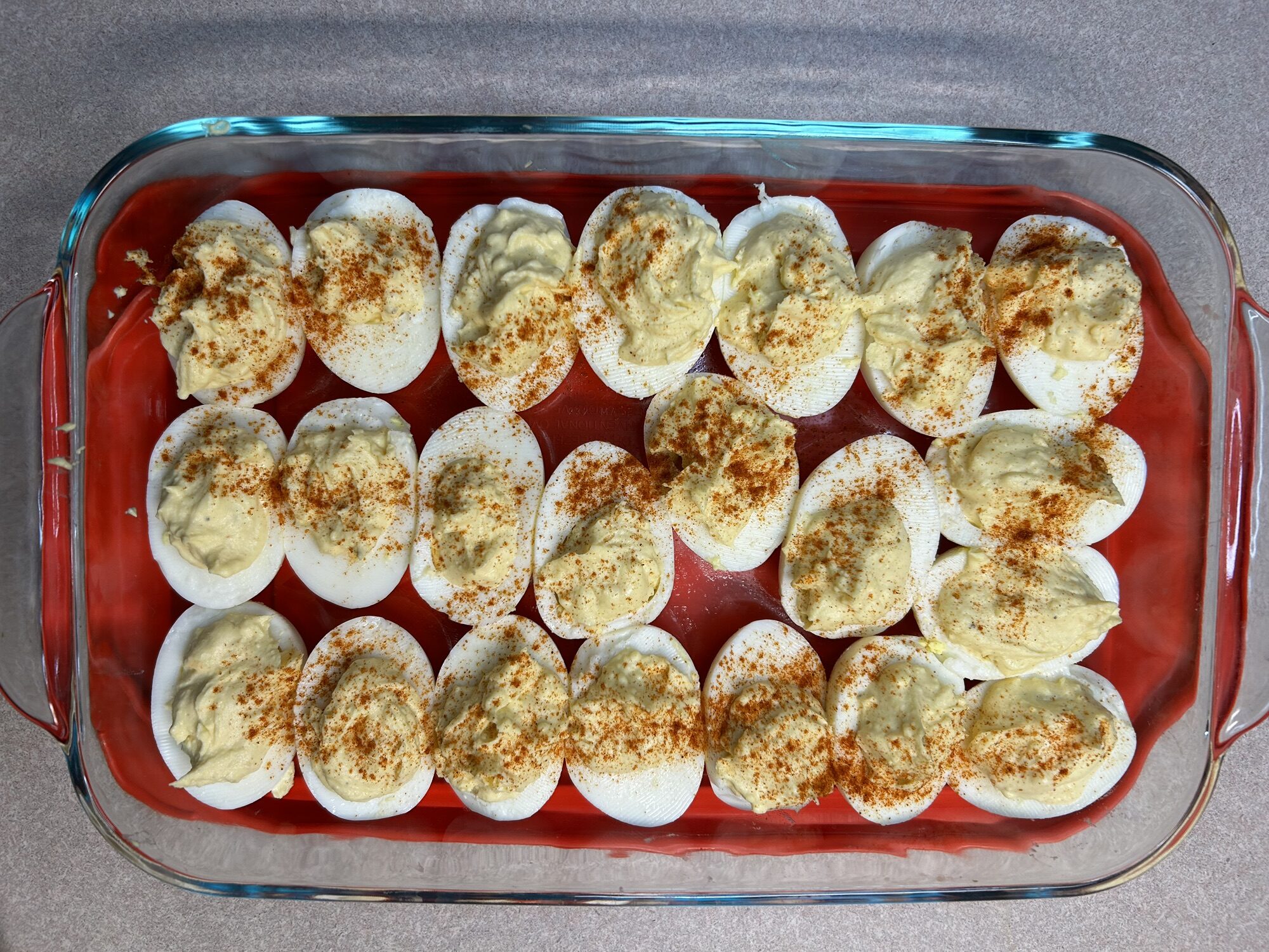 deviled eggs in dish
